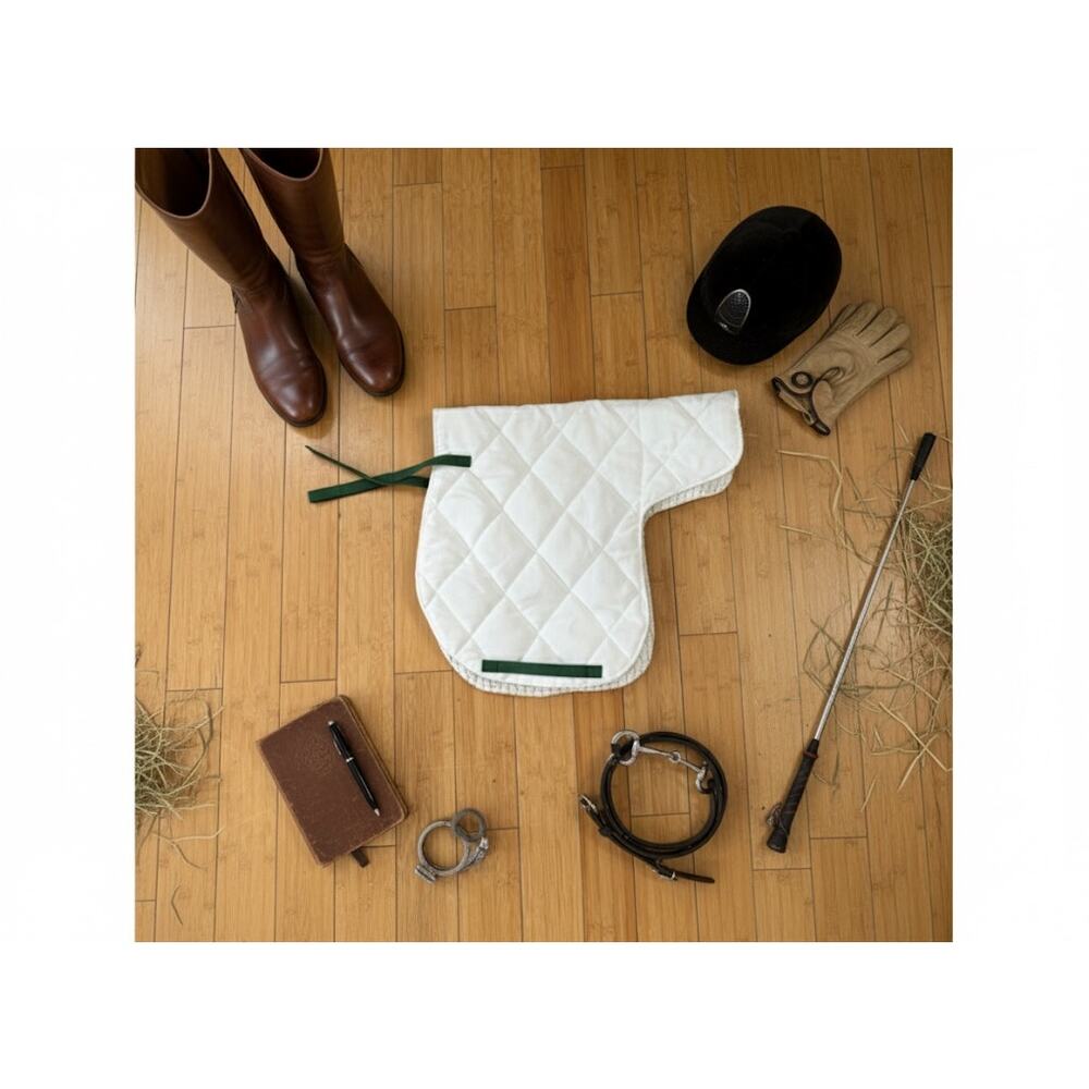 NWOT Solid White w/Green English Saddle Pad - 21” x 40.5”